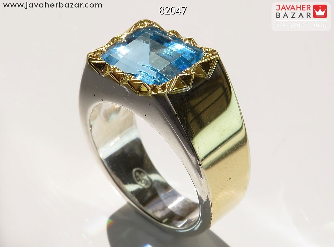 انگشتر نقره توپاز سوئیس فاخر الماس تراش مردانه دست ساز