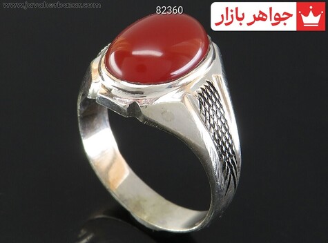 انگشتر نقره عقیق قرمز حرزدار مردانه - 82360