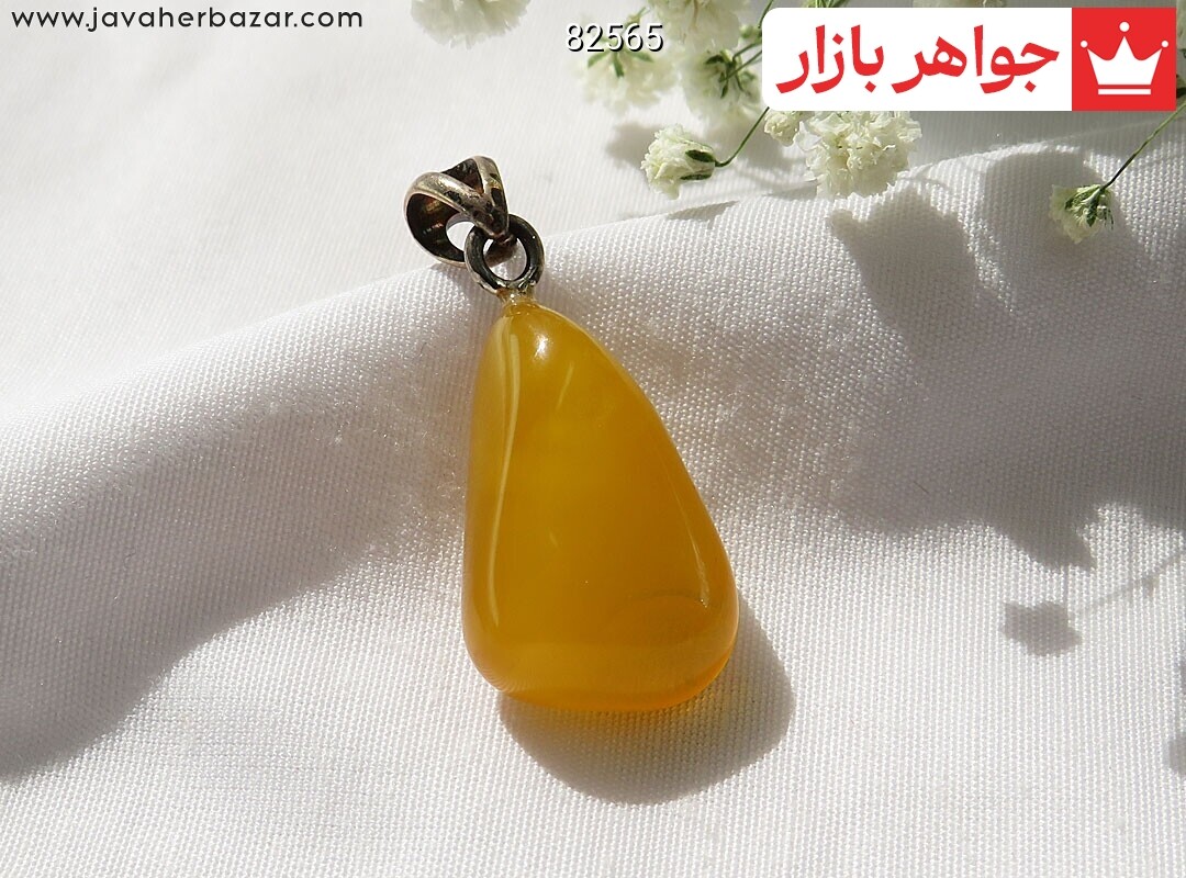 آویز نقره کهربا بولونی لهستان تراش نامنظم