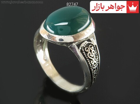 انگشتر نقره عقیق سبز زیبا مردانه - 82747