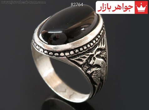 انگشتر نقره عقیق سیاه قلم مردانه - 82764