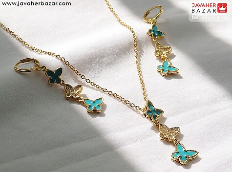 سرویس طلاروس طرح پروانه 3 تکه ZJ به همراه زنجیر  - 82877