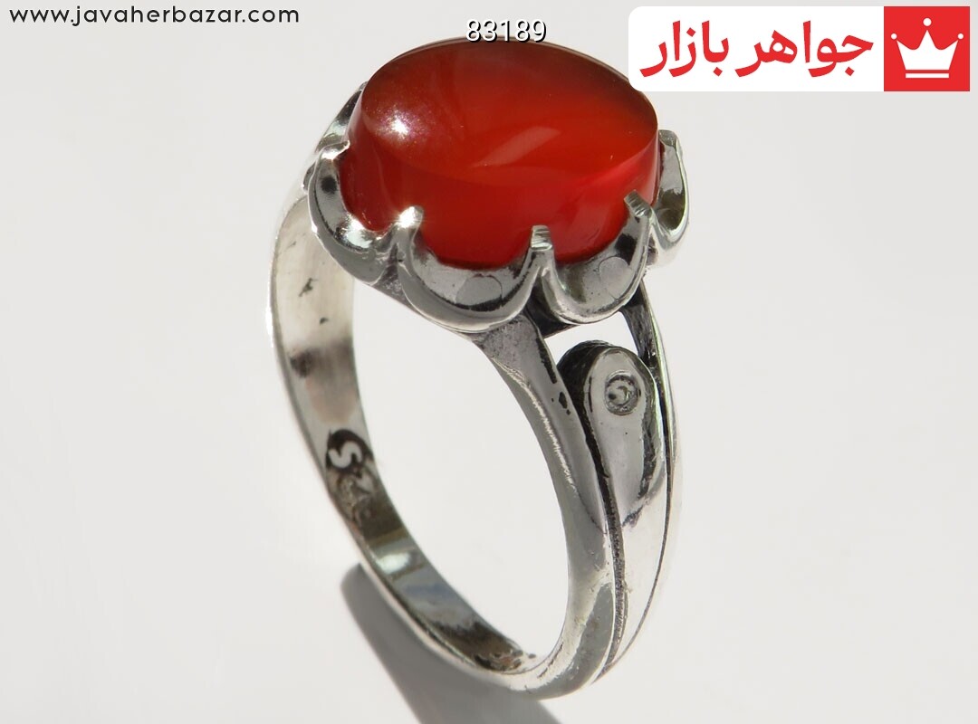 انگشتر نقره عقیق یمنی قرمز دورچنگ مردانه