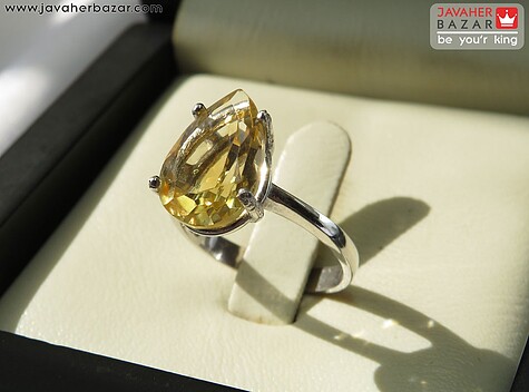 انگشتر نقره سیترین اشکی زیبا زنانه - 83243