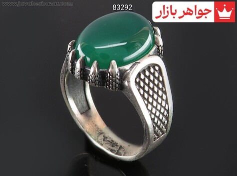 انگشتر نقره عقیق سبز طرح بهنام مردانه - 83292