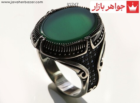 انگشتر نقره عقیق سبز زیبا مردانه میکروستینگ - 83747