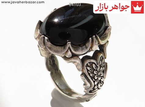 انگشتر نقره عقیق سیاه مشکی اسپرت مردانه - 84103