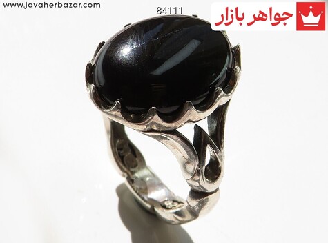 انگشتر نقره عقیق سیاه مشکی رکاب اشکی مردانه - 84111