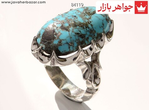 انگشتر نقره فیروزه نیشابوری درشت بی نظیر مردانه دست ساز - 84119