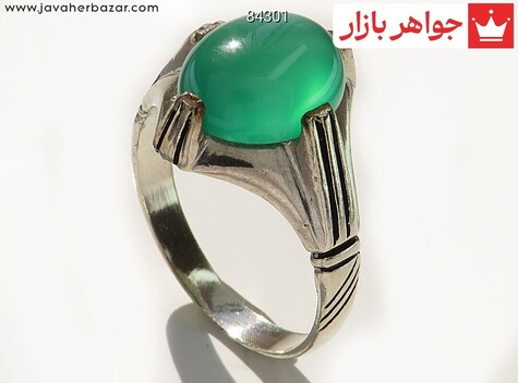 انگشتر نقره عقیق سبز چهارچنگ مردانه - 84301