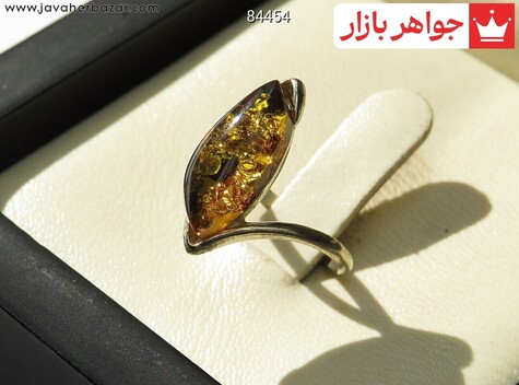 انگشتر نقره کهربا بولونی لهستان خوش طرح زنانه ظریف 