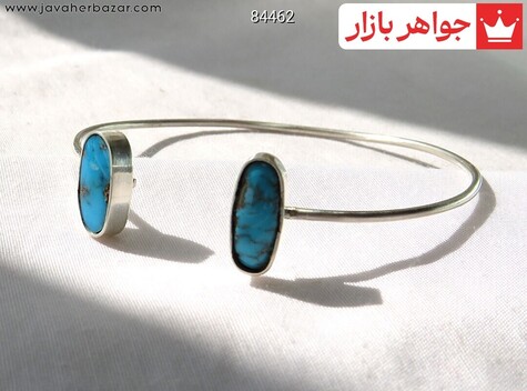 دستبند نقره فیروزه نیشابوری زیبا زنانه دست ساز فری سایز - 84462
