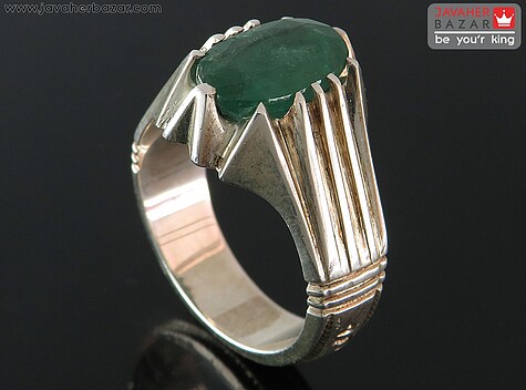 انگشتر نقره زمرد زامبیا الماس تراش مردانه دست ساز - 84590