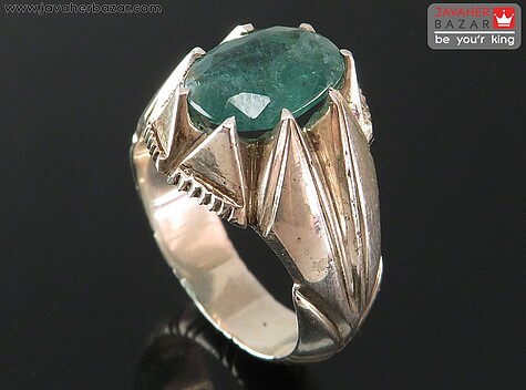 انگشتر نقره زمرد زامبیا الماس تراش مردانه - 84598