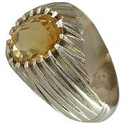 انگشتر نقره سیترین الماس تراش مردانه دست ساز