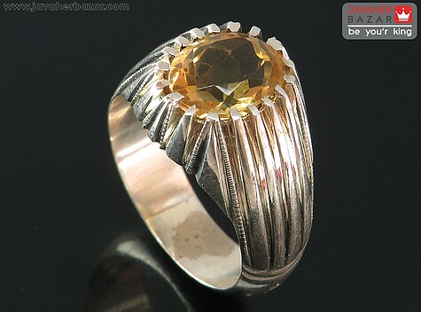 انگشتر نقره سیترین الماس تراش مردانه دست ساز - 84599