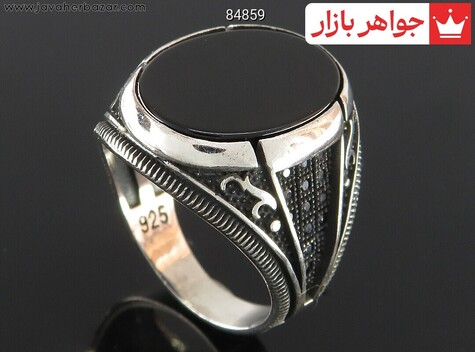 انگشتر نقره عقیق سیاه مشکی مردانه میکروستینگ - 84859
