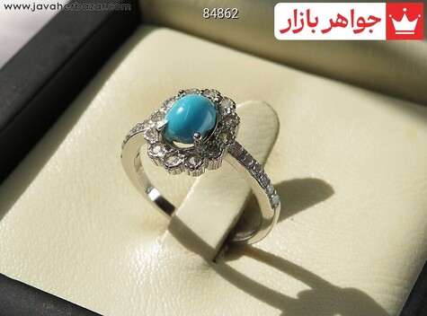 انگشتر نقره فیروزه نیشابوری طرح گل پری زنانه - 84862