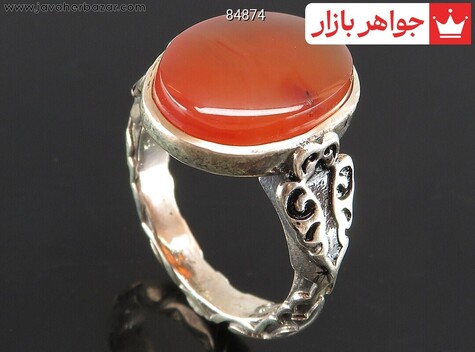 انگشتر نقره عقیق یمنی نارنجی مرغوب مردانه - 84874