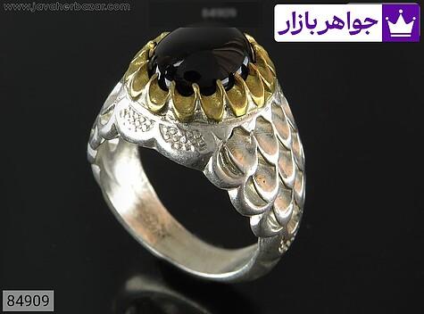 انگشتر عقیق سیاه مردانه تاج برنجی انگشتر نقره عقیق سیاه مردانه تاج برنجی - 84909