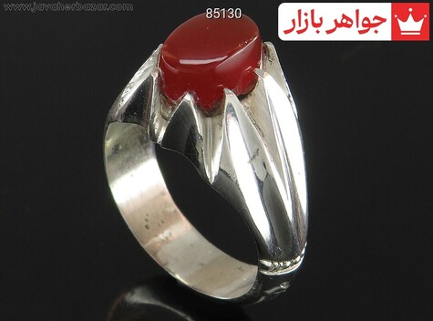 انگشتر نقره عقیق یمنی قرمز دورچنگ مردانه دست ساز - 85130