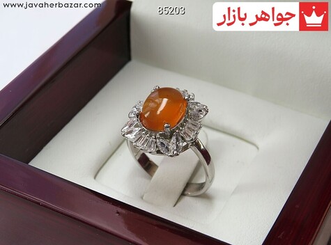 انگشتر نقره عقیق یمنی نارنجی طرح هلن زنانه - 85203