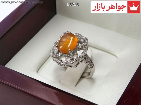 انگشتر نقره عقیق یمنی نارنجی طرح هدیه زنانه - 85205