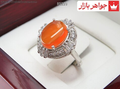 انگشتر نقره عقیق یمنی نارنجی طرح سروناز زنانه - 85228