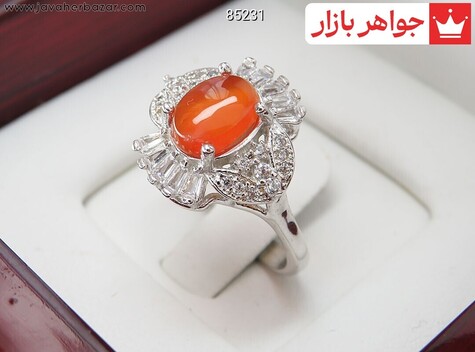 انگشتر نقره عقیق یمنی نارنجی طرح ترانه زنانه - 85231
