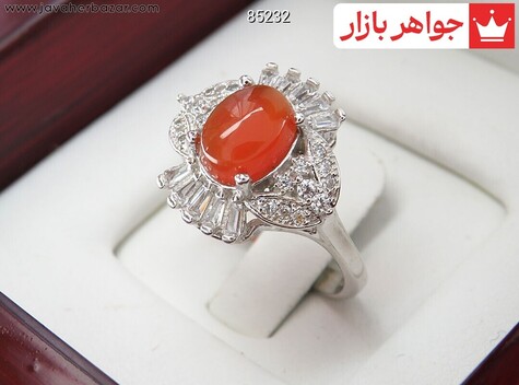 انگشتر نقره عقیق یمنی نارنجی طرح سارا زنانه - 85232