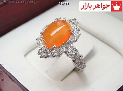 انگشتر نقره عقیق یمنی نارنجی طرح نازنین زنانه