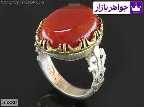 انگشتر عقیق قرمز مردانه تاج برنجی انگشتر نقره عقیق قرمز مردانه تاج برنجی - 85330