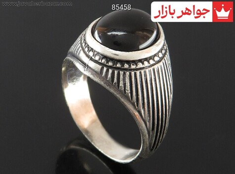 انگشتر نقره عقیق سیاه مشکی مردانه - 85458