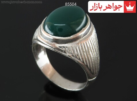 انگشتر نقره عقیق سبز مردانه - 85504