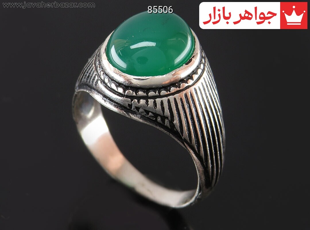 انگشتر نقره عقیق سبز مردانه