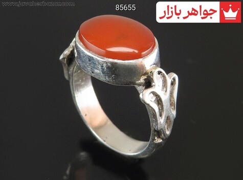 انگشتر نقره عقیق یمنی نارنجی مردانه به همراه حرز امام جواد - 85655