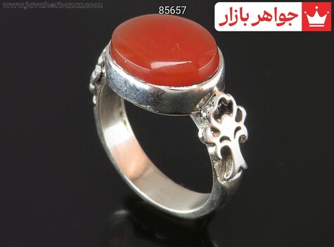 انگشتر نقره عقیق یمنی نارنجی خوشرنگ مردانه به همراه حرز امام جواد