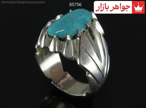 انگشتر نقره فیروزه نیشابوری خوشرنگ مردانه دست ساز - 85756