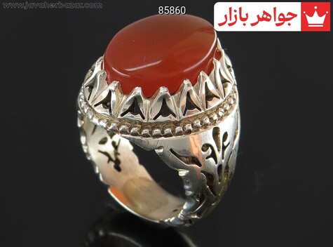 انگشتر نقره عقیق نارنجی دور چنگ مردانه دست ساز - 85860