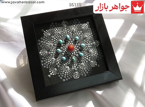 نگین تک عقیق و فیروزه نیشابوری خوش نقش دست ساز - 86118