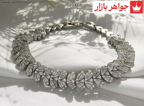 دستبند نقره جواهری اشکی زنانه - 86178