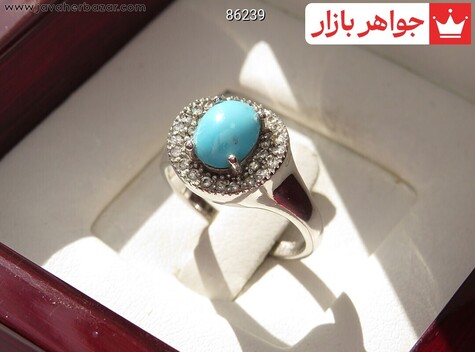 انگشتر نقره فیروزه نیشابوری خوشرنگ زنانه - 86239