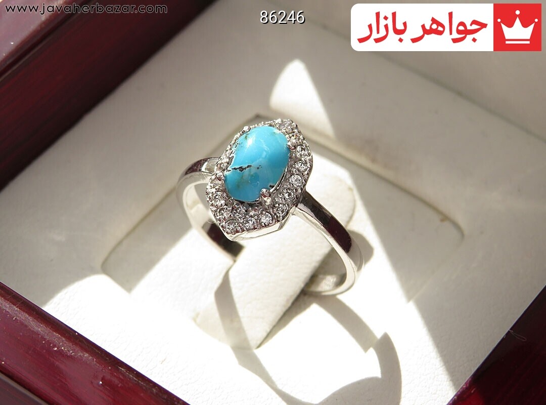 انگشتر نقره فیروزه نیشابوری طرح سروناز زنانه انگشتر نقره فیروزه نیشابوری طرح سروناز زنانه