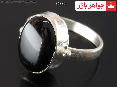 انگشتر نقره عقیق سیاه خاک تربت کربلا مردانه به همراه حرز امام جواد - 86380