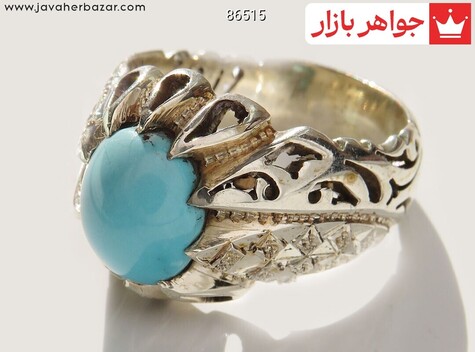 انگشتر نقره فیروزه نیشابوری عجمی بی نظیر مردانه دست ساز - 86515