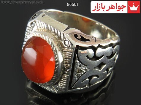انگشتر نقره عقیق یمنی قرمز بی نظیر مردانه دست ساز با برلیان اصل