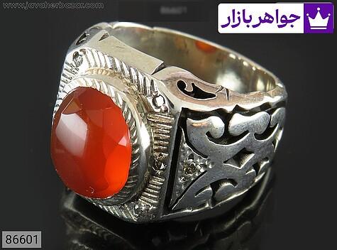 انگشتر عقیق یمنی قرمز مردانه انگشتر نقره عقیق یمنی قرمز بی نظیر مردانه دست ساز با برلیان اصل - 86601
