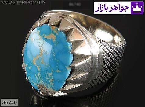 انگشتر فیروزه نیشابوری مردانه انگشتر نقره فیروزه نیشابوری خوشرنگ مردانه دست ساز - 86740
