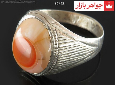 انگشتر نقره عقیق نارنجی بابا قوری مردانه دست ساز - 86742