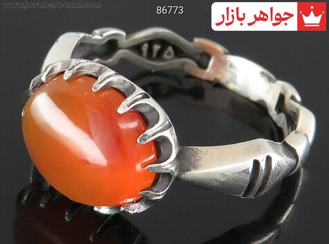 انگشتر نقره عقیق یمنی نارنجی پرتقالی مردانه - 86773